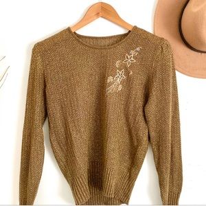 Vintage Gold Sweater w floral detail